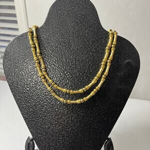 Vintage Gold tone Necklace 16" Bamboo & Ball Detail 50's Glam